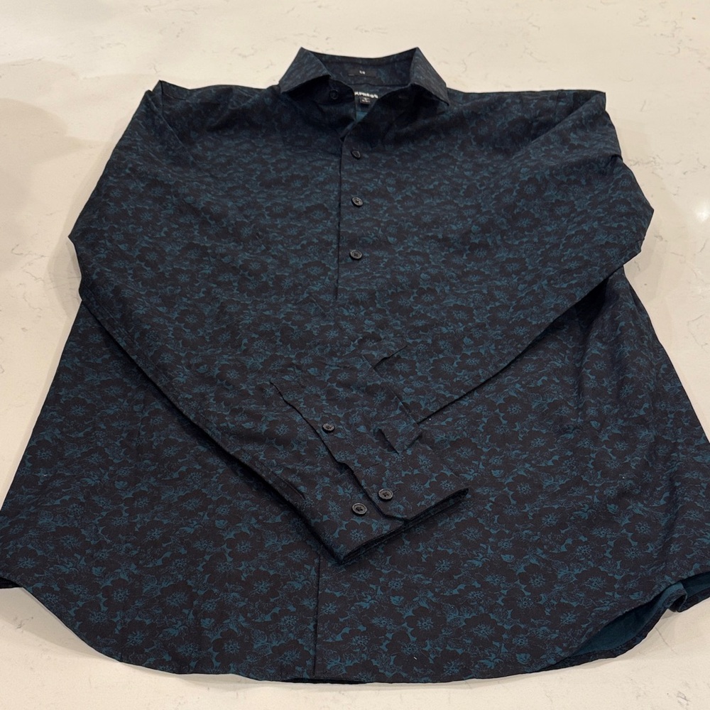 Express Dark Patterned Button Down Shirt